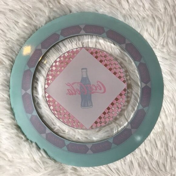 Set of 2 Vintage Coca-Cola Aqua Border Red Checker Coke Bottle Appetizer Plates - Picture 9 of 10